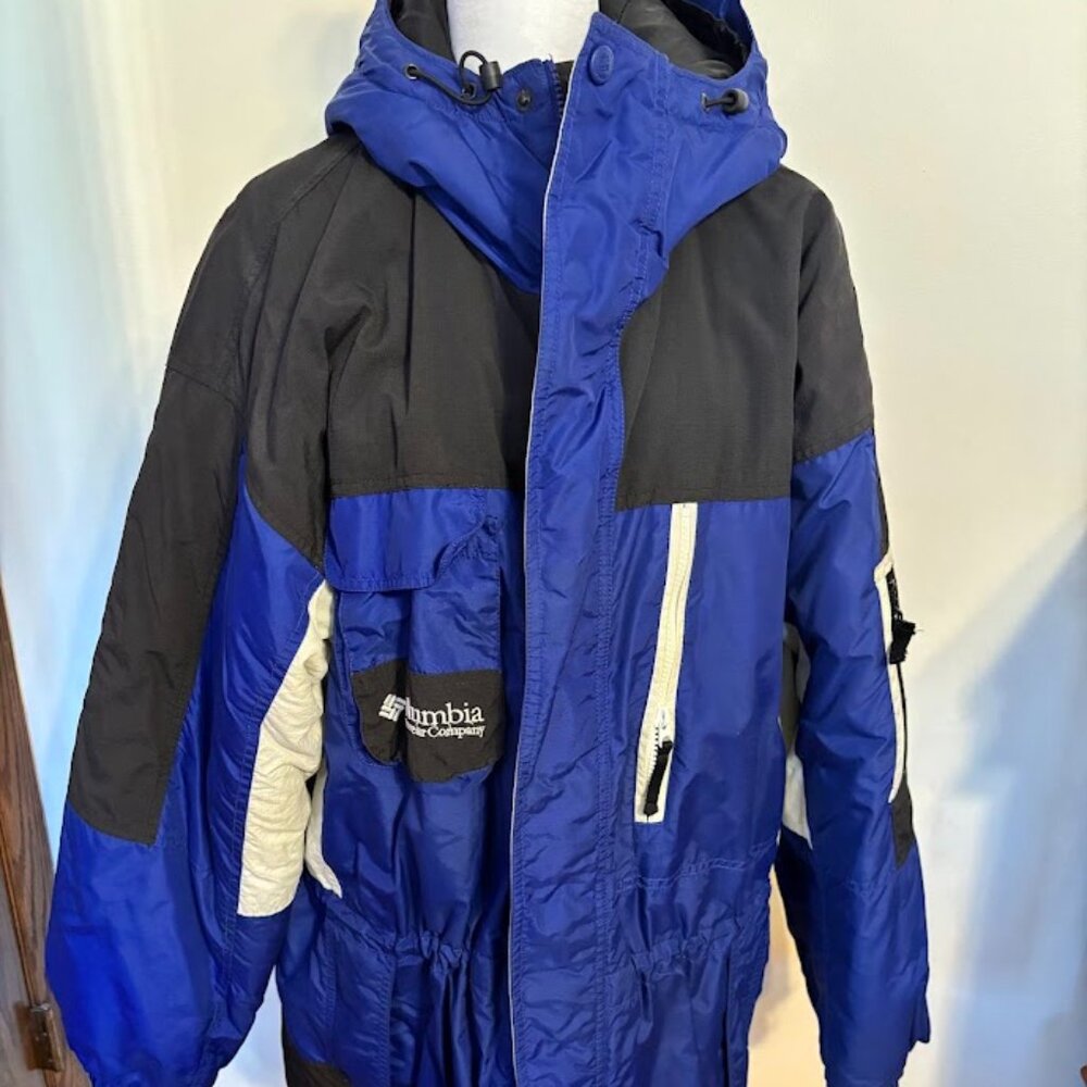 COLUMBIA Sport Blue/Black/White Nylon Hooded Winter Ski Snow Jacket - Large